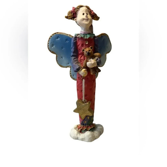 Vintage Russ Berrie Heavensent Girl Angel Holding Teddy Bear & Star Figurine - Picture 2 of 5